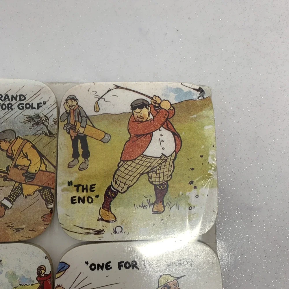 Cartoon Golfing Coasters‎ Tom Browne  Set of 6 Edwardian Scene Novelty  Gift
